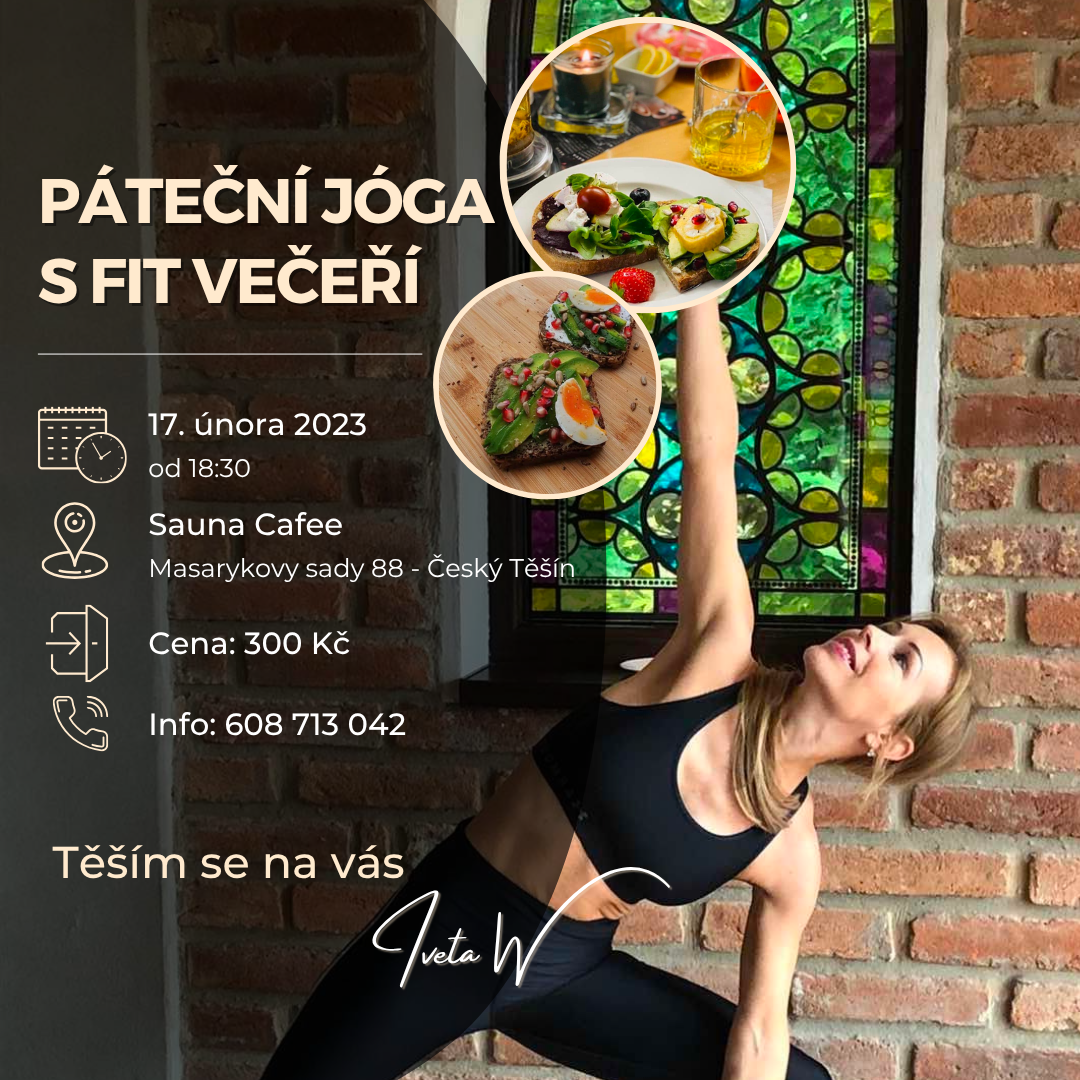 Páteční jóga s fit večeří – eventový plakát